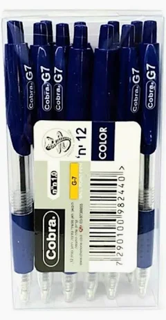 עט לחצן כחול 12יח' בקופ'1 COBRA G7 מ"מ