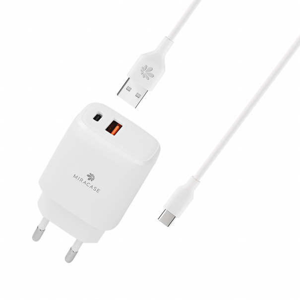 מטען קיר לפלאפון MIRACASE 18W+20W + כבל C TO C